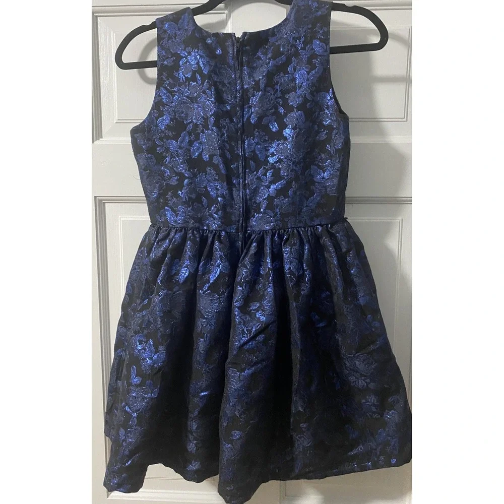 CHILDRENS PLACE Sleeveless Zip Party Blue Metallic Floral‎ Dress Size 16 Girls